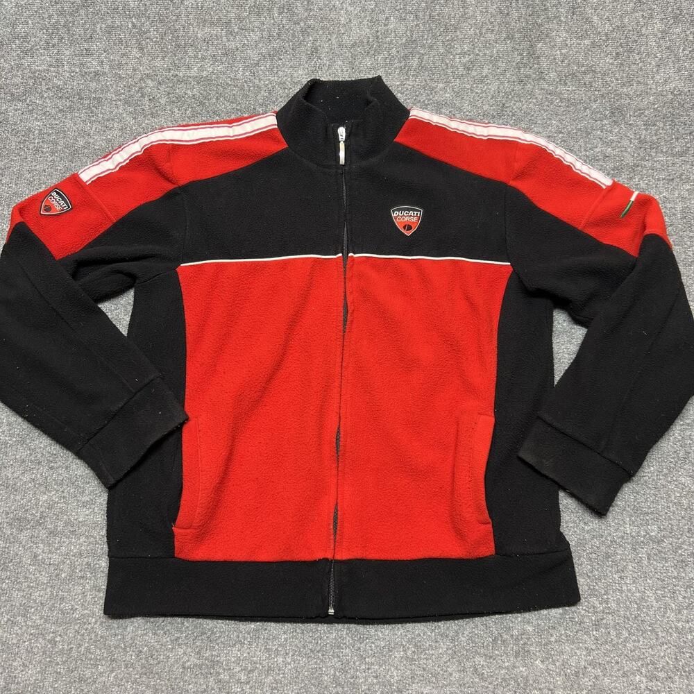 Ducati Corse Jacket Mens Large Red Black Superbike Racing Full Zip Fleece